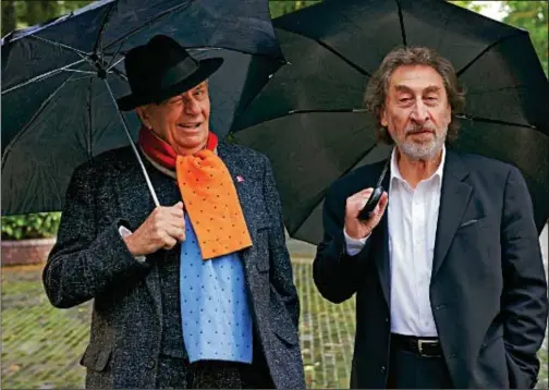  ??  ?? Brolly good show: Howard Jacobson with Barry Humphries and ( below) Dan Goldberg