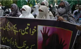  ?? Photograph: Arif Ali/AFP/Getty ?? Women marching through the streets of Lahore in protest against the assault and victimblam­ing by police.