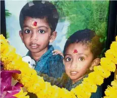  ??  ?? pictures of Raghu Ram Rau (right) and Sashvin Rau, and Yakima Sri displayed at the funeral. Young lives lost: The