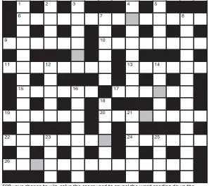  ??  ?? FOR your chance to win, solve the crossword to reveal the word reading down the shaded boxes. HOW TO ENTER: Call 0901 293 6233 and leave today’s answer and your details, or TEXT 65700 with the word CRYPTIC, your answer and your name. Texts and calls cost £1 plus standard network charges. Or enter by post by sending completed crossword to Daily Mail Prize Crossword 16,663, PO Box 28, Colchester, Essex CO2 8GF. Please include your name and address. One weekly winner chosen from all correct daily entries received between 00.01 Monday and 23.59 Friday. Postal entries must be date-stamped no later than the following day to qualify. Calls/texts must be received by 23.59; answers change at 00.01. UK residents aged 18+, exc NI. Terms apply, see Page 62.