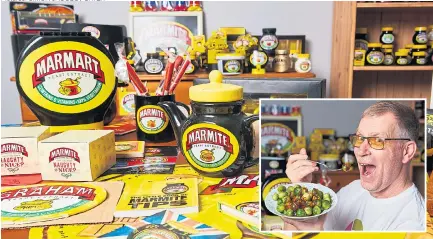  ?? Pictures: SIMON JACOBS / CATER ?? Tasty collection...Graham has Marmite memorabili­a from around the world and even has the spread with sprouts