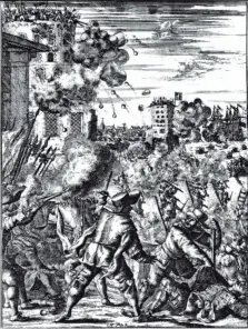  ??  ?? —Henry Morgan's attack on the Castillo de San Jerónimo,
Porto Bello, 1669, in Esquemelin, John 1684: The Buccaneers of America: A True Account of the Most Remarkable Assaults Committed of Late Years Upon the Coasts of the West Indies by the Buccaneers of Jamaica and Tortuga, page 84.