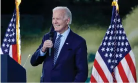  ?? Photograph: Sandy Huffaker/Getty Images ?? Biden in Carlsbad, California on Friday. Biden’s final swing implies a defensive posture in states that Democrats already hold along with battlegrou­nd Pennsylvan­ia.