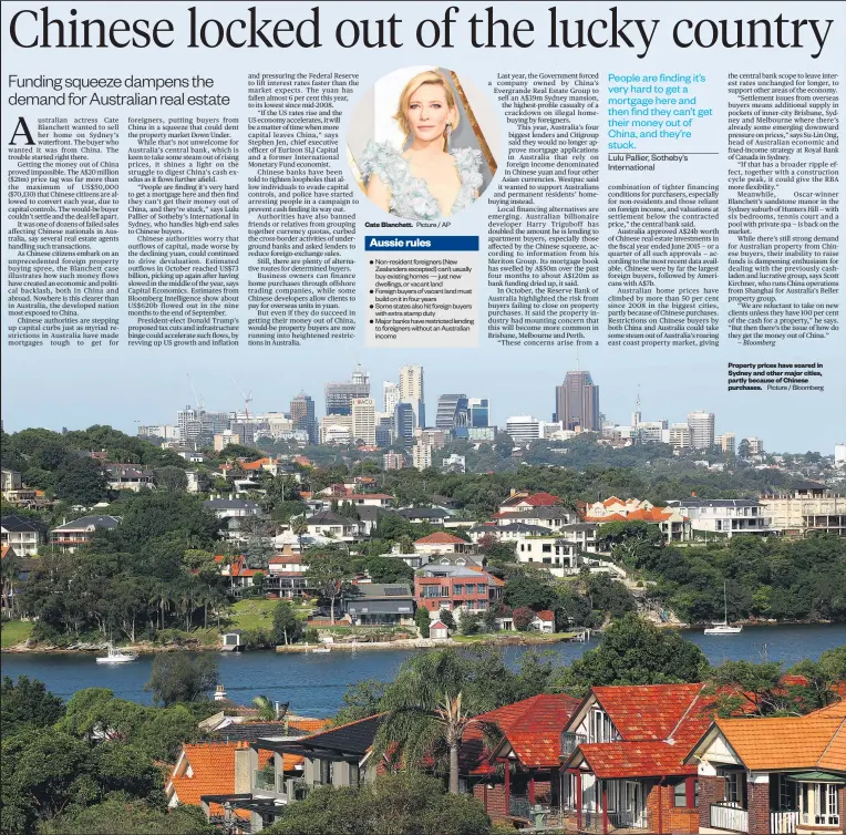  ?? Picture / AP Picture / Bloomberg ?? Cate Blanchett. Property prices have soared in Sydney and other major cities, partly because of Chinese purchases.