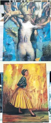  ??  ?? Armando Lara presenta su pieza “Mujer arbusto”. Suyapa Monterroso está presente con su obra “De los 60’s”.