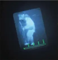  ?? Ernest A. Brown photo ?? The view from the back of a thermal-image camera firefighte­rs use to navigate inside a smoke-filled room as firefighte­rs train on search and rescue tactics.