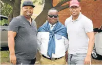  ?? Picture: WERNER HILLS ?? CRICKET LOVERS: Spectators, from left, Vusumzi Gonya, Masixole Adam and Sive Loyilane watched a cricket game between United Brothers and Jendamark United at Dan Qeqe Stadium on Sunday