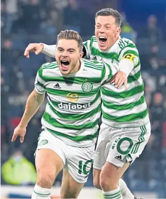  ?? ?? James Forrest celebratin­g his winning goal with Celtic skipper Callum Mcgregor.