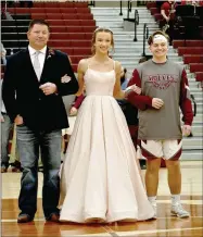  ??  ?? Senior maid Morgan Coker-Gage, daughter of Jennifer and Beau Gage, and Ben and Cortney Coker, escorted by her father and senior Ian Jackson, son of Jeremy and Jill Jackson.