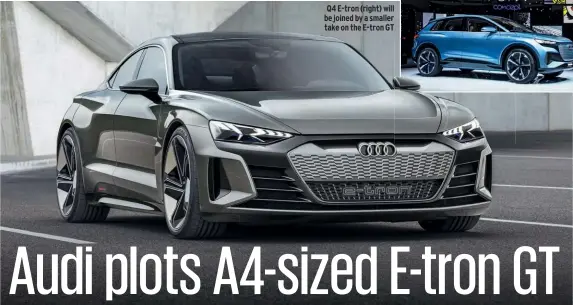  ??  ?? Q4 E-tron (right) will be joined by a smaller take on the E-tron GT