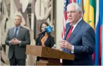  ?? AP ?? Rex Tillerson speaks after a high-level Security Council meeting on the situation in North Korea at the UN headquarte­rs. —