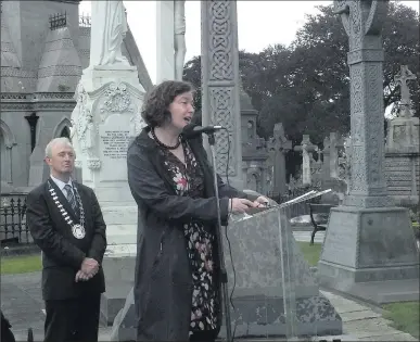  ??  ?? Mallow-born Historian Margaret Kelleher speaking at the Thomas Davis Monument Unveiling Ceremony in Glasnevin Cemetery in Dublin on Sunday.