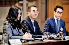  ?? AFP ?? Ma Xinmin, centre, of China's Ministry of Foreign Affairs, at the Internatio­nal Court of Justice in The Hague on February 22.