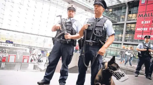 ?? FOTO: KAY NIETFELD ?? Beamte der Bundespoli­zei sichern den Berliner Hauptbahnh­of. Für Ihren Status müssen sie bestimmte Voraussetz­ungen erfüllen.