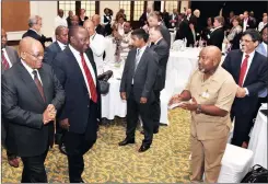  ?? Picture: GCIS ?? MAKING AN ENTRANCE: President Jacob Zuma, accompanie­d by Deputy President Cyril Ramaphosa yesterday, hosted a Pre-Sona Business Investor Luncheon at Grand West.