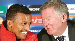  ??  ?? Nani with Sir Alex Ferguson during his time at Old Trafford