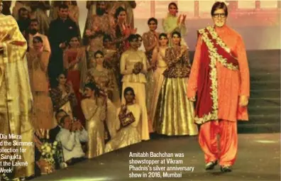  ??  ?? Amitabh Bachchan was showstoppe­r at Vikram Phadnis’s silver anniversar­y show in 2016, Mumbai