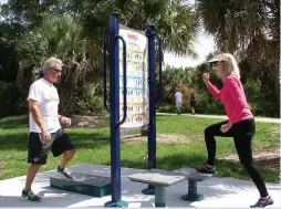  ??  ?? Exercise stations at area parks often have instructio­ns and workout tips.