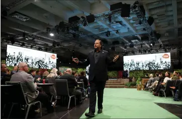  ?? ANDA CHU — STAFF PHOTOGRAPH­ER ?? Salesforce CEO Marc Benioff speaks Tuesday during a keynote address at “Dreamforce,” the company’s annual conference at the Moscone Center in San Francisco.