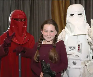  ??  ?? Jessica Leacy from Enniscorth­y with some of the characters in costume at the Cosmic Rebels Con in the Riverside Park Hotel.