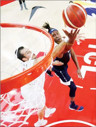  ??  ?? Myles Turner of the US in action with Serbia’s Nemanja Bjelica during the FIBA Basketball World Cup match between Serbia and the United States at the Dongguan Basketball Center, Dongguan, China on Sept 12. (AP)