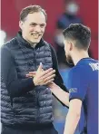  ??  ?? Chelsea manager Thomas
Tuchel celebrates with Jorginho.