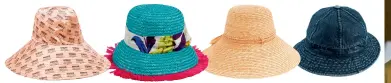  ??  ?? 拼色渔夫帽（ Etro）草编渔夫帽
（ Lola Hats from matchesfas­hion.com）牛仔渔夫帽（ Uniqlo ╳
J W Anderson） logo印花渔夫帽（ Gucci）