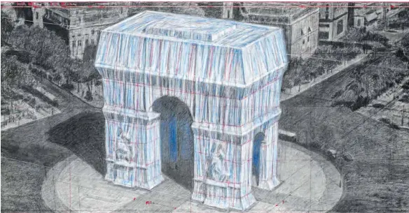  ?? FOTO: ANDRE GROSSMANN/ CHRISTO AND JEANNE-CLAUDE – 2019 AFP ?? Bis zuletzt hat Vladimirof­f Javacheff, genannt Christo, an den Entwürfen für seine Installati­on „L’Arc de Triomphe, Wrapped“gearbeitet.