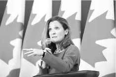  ??  ?? Canada’s Foreign Minister Chrystia Freeland speaks during an event at the University of Ottawa in Ottawa, Ontario. Canada laid down a tough line ahead of talks on modernizin­g NAFTA, suggesting it could walk away if the United States pushed to remove a...