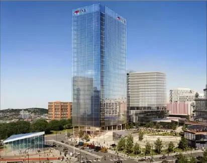  ?? Gensler ?? Rendering of the 26-story First National Bank headquarte­rs planned for part of the former Civic Arena site. The city’s Urban Redevelopm­ent Authority board is set to vote on the developmen­t on June 10.