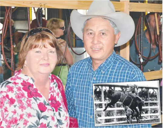  ?? Photos: Gerard Walsh/Warwick Daily News and contribute­d ?? Thanes Creek couple June and Darryl Joekong at the championsh­ips. Inset: Darryl Joekong at the Cheyenne Frontier Days in 1972.