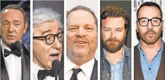  ?? AP, GETTY IMAGES ?? Some of the Hollywood men accused of sexual misconduct over the years: From left, Kevin Spacey, Woody Allen, Harvey Weinstein, Danny Masterson and Jeremy Piven.