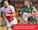  ??  ?? Sudam Sooriyarac­hchi looks for support in the Japanese game