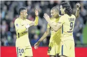  ?? AFP ?? PSG forwards, from left, Neymar, Kylian Mbappe and Edinson Cavani during a recent Ligue 1 match.