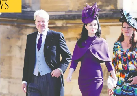  ?? CHRIS JACKSON / GETTY IMAGES ?? Earl Charles Spencer and his wife, Edmonton-born Karen Spencer, are seen arriving at the 2018 wedding of Prince Harry and Meghan Markle. The couple have purchased property in Ontario's Muskoka region, cottage country for such celebs as Steven Spielberg, Cindy Crawford and Tom Hanks.