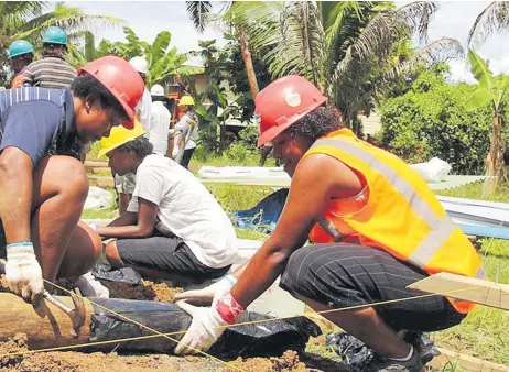  ?? Picture: HABITAT FIJI ?? Members of the LGBTQ community, single-mothers and young unemployed women have undertaken constructi­on courses co-organised by Habitat Fiji, APTC and ADB.