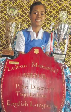  ??  ?? Lelean Memorial School dux Vika Tuiverata with her trophies on November 2, 2018.