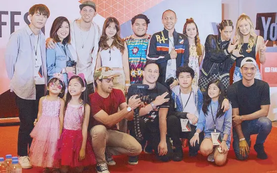  ??  ?? Your faves IRL: This year’s YouTube FanFest Manila lineup includes Wil Dasovich (front row, third from left), Alex Wassabi (front row, rightmost), Janina Vela (back row, second from left), Matt Stefanina (back row, third from left), and Lilly Singh...