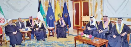  ??  ?? His Highness the Amir Sheikh Sabah Al-Ahmad Al-Jaber Al-Sabah meets with Iranian President Hassan Rouhani, in presence of His Highness the Crown Prince Sheikh Nawaf Al-Ahmad Al-Jaber Al-Sabah and other top state officials.