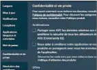  ?? ?? Décochez les options Confidenti­alité et vie privée pour ne pas en dire trop à AVG.