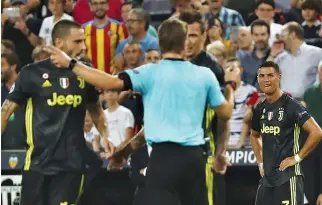  ??  ?? JUVENTUS’ Cristiano Ronaldo reacts after he is sent off.