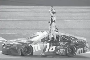  ?? CHRIS GRAYTHEN/GETTY ?? Kyle Busch celebrates after winning the Busch Clash on Tuesday at Daytona.