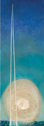  ??  ?? Dorothy Brett (1883-1976), Jet and Moon, 1959. Oil, seashell and crystal on Masonite, 36 x 12½ in. Estimate: $10/15,000