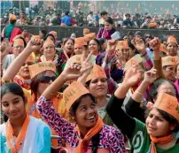  ?? PTI ?? BJP suppoters during a rally that was addressed by Prime Minister Narendra Modi in Ghaziabad recently. —