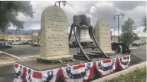  ?? RICK ROMANCITO/TAOS NEWS ?? Tom White brought his Traveling Liberty Bell and Law Memorial from Eastland, Texas, to the Taos County Administra­tive Complex on Wednesday.