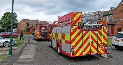  ?? ?? Firefighte­rs attending to the fire at the back of former Hebburn shipyard Hawthorn Leslie