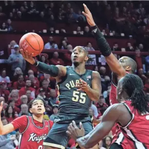  ?? MARY ALTAFFER/AP ?? Purdue guard Lance Jones goes to the basket in the first half against Rutgers on Sunday in Piscataway, N.J.