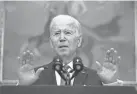  ?? ANDREW HARNIK/AP ?? President Joe Biden on Thursday asked Congress to approve an additional $33 billion in aid to help Ukraine resist Russia’s attacks.