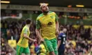  ?? Photograph: Paul Harding/Getty Images ?? Teemu Pukki celebrates Norwich’s decisive second goal four minutes from time.