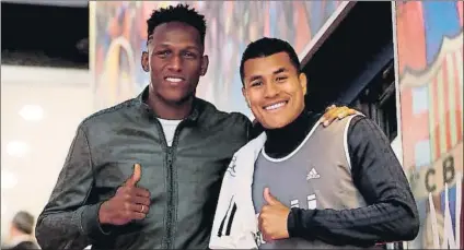  ?? FOTO: FCB ?? Yerry Mina y Jeison Murillo, de colombiano a colombiano Hoy en el Everton, el primero posó con el segundo en el último Barça-Valencia